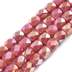Electroplate Glass Beads Strands, AB Color Plated, Faceted, Column, Indian Red, 5.5x5mm, Hole: 1.2mm, about 99pcs/strand, 21.85 inch(55.5cm)(EGLA-N002-13-A16)