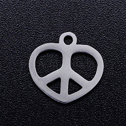 Non-Tarnish 201 Stainless Steel Charms, Heart with Peace Sign, Stainless Steel Color, 11.5x12x1mm, Hole: 1.5mm(STAS-Q201-JN319-1)