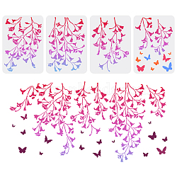 4Pcs 4 Styles PET Hollow Out Drawing Painting Stencils, for DIY Scrapbook, Photo Album, Plants Pattern, 297x210mm, 1pc/style(DIY-WH0394-0045)