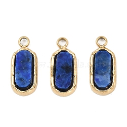 Natural Lapis Lazuli Rectangle Charms, with Ion Plating(IP) 304 Stainless Steel Findings, Real 18K Gold Plated, 12.5x5.5x2.5mm, Hole: 1.5mm(STAS-I325-141A-G)