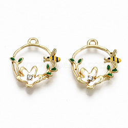 Alloy Enamel Pendants, with Crystal Rhinestone, Cadmium Free & Lead Free, Garland with Bee, Light Gold, Colorful, 21x18.5x3.5mm, Hole: 1.6mm(ENAM-S126-002-RS)