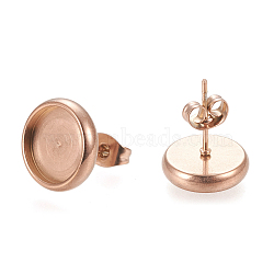 Ion Plating(IP) 304 Stainless Steel Stud Earring Settings, with Ear Nuts, Flat Round, Rose Gold, 12.5mm, Pin: 0.8mm, Tray: 10mm(X-STAS-K202-05D-RG)