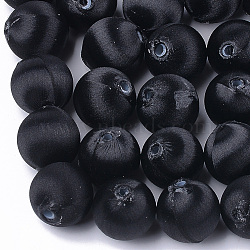 Polyester Thread Fabric Covered Beads, with ABS Plastic, Round, Black, 16x17mm, Hole: 2mm(WOVE-T007-16mm-10)
