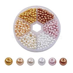 Glass Pearl Bead Sets, Pearlized, Round, Mixed Color, 4mm, Hole: 1mm, about 650pcs/box(HY-JP0003-02)