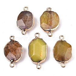 Natural Agate Links Connectors, Light Gold Tone Brass Edge, Faceted Oval, Light Khaki, 25x15x6mm, Hole: 2mm(G-T131-109C)