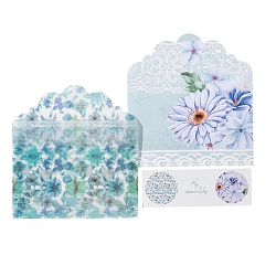 Stationery Paper & Envelopes, Rectangle with Flower Pattern, with Sticker, Pale Turquoise, 150x110mm(PW-WG63769-03)