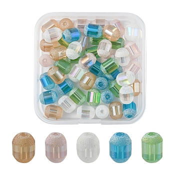 50Pcs 5 Colors Transparent Electroplate Glass Beads Strands, Frosted, Barrel, Mixed Color, 9x7mm, Hole: 1mm