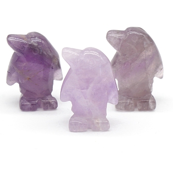 Natural Amethyst Carved Healing Penguin Figurines, Reiki Energy Stone Display Decorations, 27x18mm