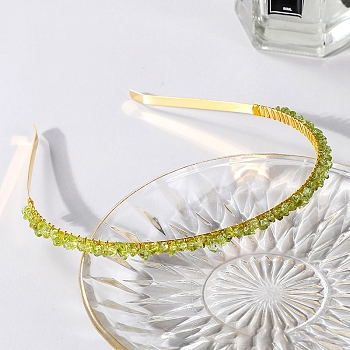 Wire Wrapped Natural Peridot Chip Hair Bands, with Metal Hoop, for Women Girls, 140x120x25mm