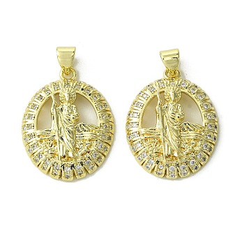 Brass Micro Pave Cubic Zirconia Pendants, Real 18K Gold Plated, Oval, 25x19.5x4.5mm, Hole: 4x3mm