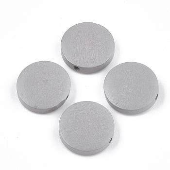 Painted Natural Wood Beads, Flat Round, Light Grey, 15~15.5x4mm, Hole: 1.8mm