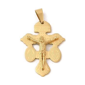 Ion Plating(IP) 304 Stainless Steel Pendants, Crucifix Cross Charm, Golden, 40x30x4mm, Hole: 7x5mm