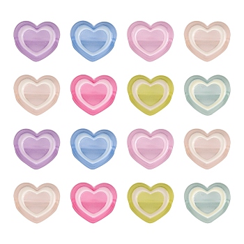 Transparent Frosted Acrylic Beads, with Enamel, Heart, Mixed Color, 20x22x7.5mm, Hole: 3mm, 30pcs/bag