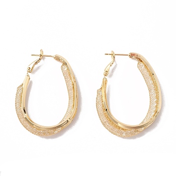 Crystal Rhinestone Beaded Teardrop Hoop Earrings, Brass Jewelry for Women, Real 18K Gold Plated, 43x30.5x7mm, Pin: 1mm