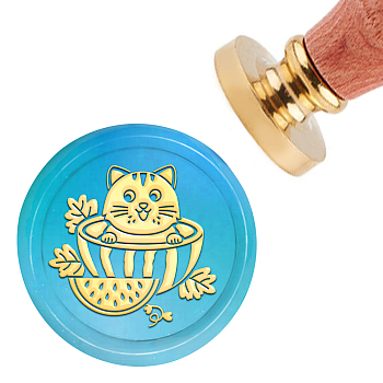 Brass Wax Seal Stamp with Handle, for DIY Scrapbooking, Cat Pattern, 3.5x1.18 inch(8.9x3cm)