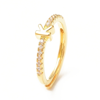 Clear Cubic Zirconia Initial Letter Adjustable Ring, Golden Brass Jewelry for Women, Letter.K, Inner Diameter: 18mm