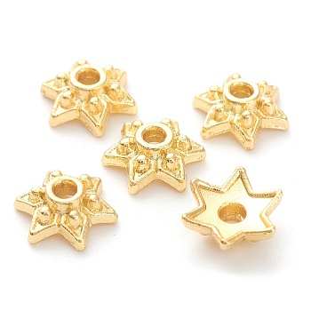 Rack Plating Alloy Flower Bead Caps, 6-Petal, Lead Free & Cadmium Free, Long-Lasting Plated, Real 18K Gold Plated, 8x9x3mm, Hole: 1.6mm