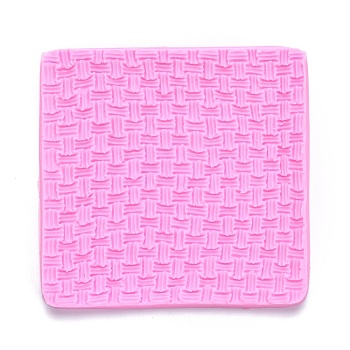 DIY Sweater Stitch Texture Food Grade Silicone Molds, Fondant Impression Mat Mold, for Cupcake Cake Decoration, Rectangle, Hot Pink, 101x97x7.5mm