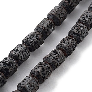 Natural Lava Rock Beads Strands, Frosted, Hexagon, 7~9x6.5x6mm, Hole: 1mm, about 48pcs/strand, 15.55''(39.5cm)
