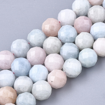 Natural Morganite Beads Strands, Faceted, Round, 7.5~8x8mm, Hole: 1mm, about 23~25pcs/strand, 7.48 inch