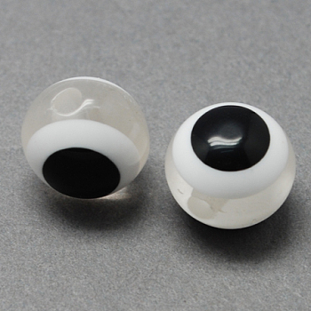 Round Evil Eye Resin Beads, Clear, 8x7mm, Hole: 1.8~2mm