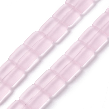 Transparent Frosted Glass Beads Strands, Square, Lavender Blush, 12x12x4.5mm, Hole: 1mm, about 50pcs/strand, 23.23''~24.02''(59~61cm)
