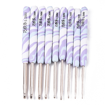 Aluminum Diverse Size Crochet Hooks Set, with Polymer Clay Handle, for Braiding Crochet Sewing Tools, Light Gold, Colorful, 150~155x10~12mm, pin: 2mm/2.5mm/3mm/3.5mm/4mm/4.5mm/5mm/5.5mm/6mm, 9pcs/set