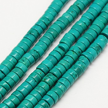 Natural Magnesite Beads Strands, Heishi Beads, Flat Round/Disc, Dyed, Dark Cyan, 6x2.5~3mm, Hole: 1mm, about 133~153pcs/strand, 15.7 inch