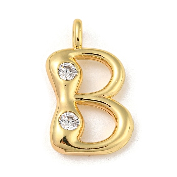 Rack Plating Brass Micro Pave Cubic Zirconia Pendants, Cadmium Free & Lead Free, Long-Lasting Plated, Real 18K Gold Plated, Letter B, 23.5x14x5mm, Hole: 3mm