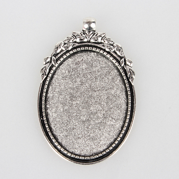 Tibetan Style Alloy Pendant Cabochon Bezel Settings, Cadmium Free & Lead Free, Oval, Antique Silver, Oval Tray: 40x30mm, 56x35~36x2mm, Hole: 4mm, about 90~100pcs/1000g