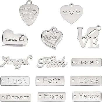 304 Stainless Steel Pendants,  Rectangle with Word, Stainless Steel Color, 74x72x17mm, 14pcs/box