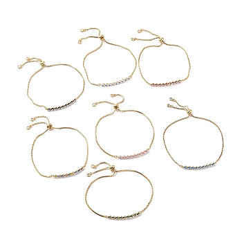 Enamel Heart with Evil Eye Link Slider Bracelet with Cubic Zirconia, Golden Brass Lucky Jewelry for Women, Mixed Color, Inner Diameter: 1/2~3-1/4 inch(1.2~8.3cm)