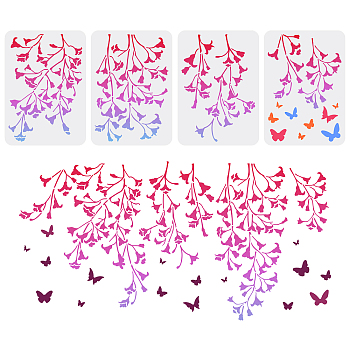 4Pcs 4 Styles PET Hollow Out Drawing Painting Stencils, for DIY Scrapbook, Photo Album, Plants Pattern, 297x210mm, 1pc/style