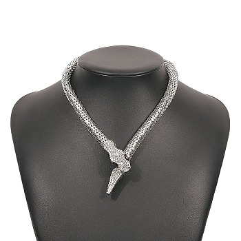 Alloy Popcorn Chain Necklaces, Crystal Rhinestone Magnetic Snake Necklace, Platinum, 22.05 inch(56cm)