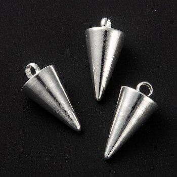 304 Stainless Steel Pendants, Spike/Cone, Silver, 13.5x7mm, Hole: 2mm