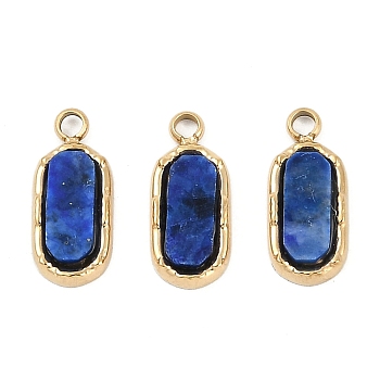 Natural Lapis Lazuli Rectangle Charms, with Ion Plating(IP) 304 Stainless Steel Findings, Real 18K Gold Plated, 12.5x5.5x2.5mm, Hole: 1.5mm