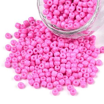 8/0 3mm Baking Paint Glass Seed Beads Loose Spacer Beads, Hot Pink, 3mm, Hole: 1mm, about 962pcs/50g