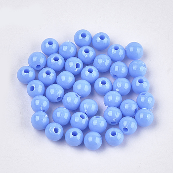 Opaque Plastic Beads, Round, Cornflower Blue, 6x5.5mm, Hole: 1.8mm, about 4790pcs/500g