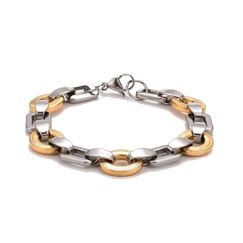 Vacuum Plating 304 Stainless Steel Link Chains Bracelet, Two Tone Highly Durable Bracelet for Men Women, Golden & Stainless Steel Color, 8-1/2 inch(21.5cm)