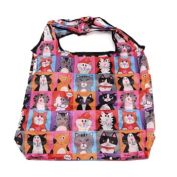 Eco-Friendly Polyester Portable Shopping Bag, Collapsible Shopping Bag, Cat Pattern, 63~64x43~44x0.05cm