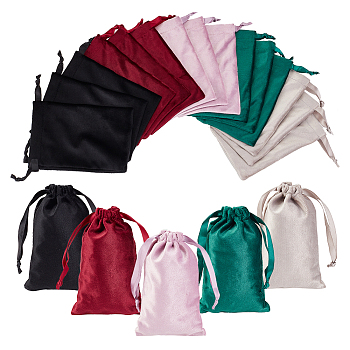 20Pcs 5 Colors Rectangle Velvet Packing Pouches, Drawstring Bags, Mixed Color, 15x10cm, 4pcs/color