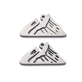 201 Stainless Steel Charms, Laser Cut, Mountain Charm, Anti-Tarnish, Stainless Steel Color, 8x15x1mm, Hole: 1mm