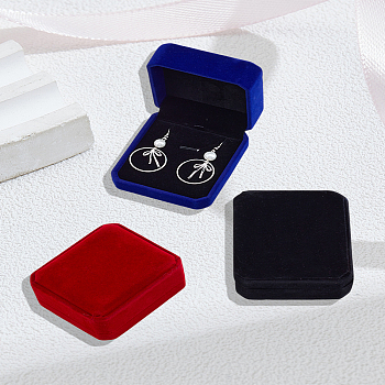 3Pcs 3 Colors Rectangle Velvet Pendant Storage Boxes, with Flip Lids, Mixed Color, 8.2x7cm, 1pc/color