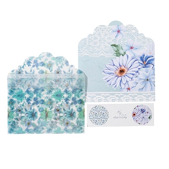 Stationery Paper & Envelopes, Rectangle with Flower Pattern, with Sticker, Pale Turquoise, 150x110mm