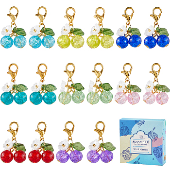 4Sets Cherry Glass Pendant Decorations, Lobster Claw Clasps Charms for Bag Ornaments, Mixed Color, 26.5mm