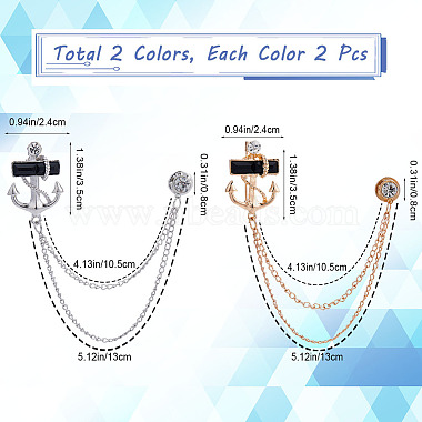 4Pcs 2 Color Jet Rhinestone Anchor Hanging Chain Brooches(JEWB-GF0001-38)-2