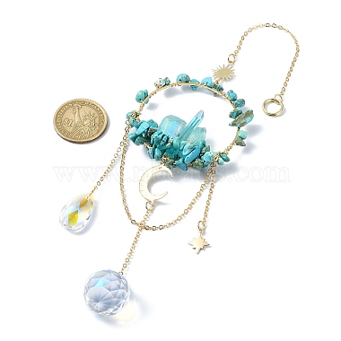 Synthetic Turquoise & Dyed Natural Quartz Crystal with Glass Pendant Decorations(HJEW-TA00123-01)-3