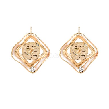 Real 18K Gold Plated White Rhombus Brass+Cubic Zirconia Stud Earring Findings