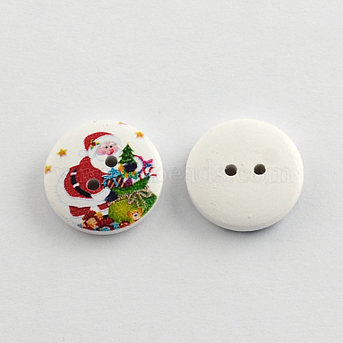 2-Hole Christmas Santa Claus Printed Wooden Buttons(BUTT-R032-059)-2