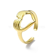 Ion Plating(IP) 304 Stainless Steel Open Cuff Ring, Hollow Heart, Real 18K Gold Plated, US Size 8 1/2(18.5mm)(RJEW-L109-043G)